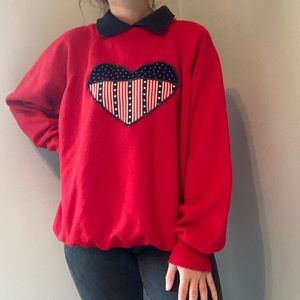 Vintage Preppy Red + White + Blue Heart Americana Sweatshirt